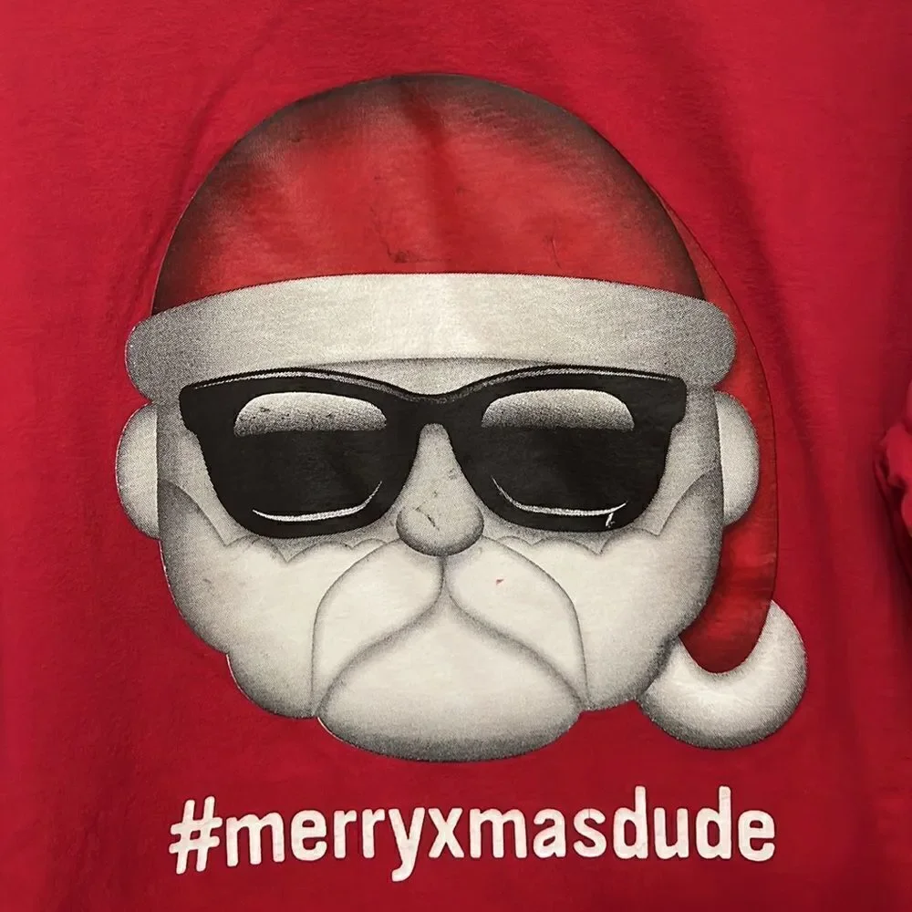 The Childrens Place size youth large red Merry Xmas dude shirt.